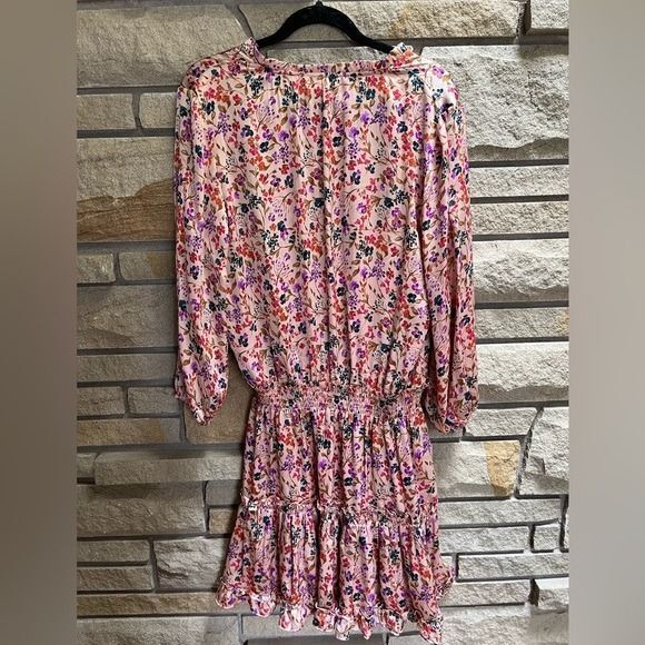 Love stitch Pink Floral Smocked Waist Tiered Ruffle Dress with Tassel Tie Medium - Picture 4 of 12